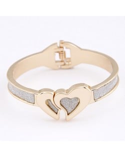 Twin Hearts Dull Polish Bangle - Golden