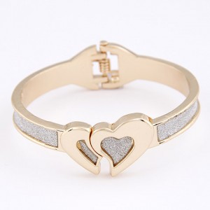 Twin Hearts Dull Polish Bangle - Golden