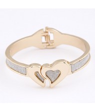 Twin Hearts Dull Polish Bangle - Golden