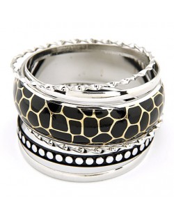 Vintage Snake Skin Fashion Combo Bangle - Black Snake Skin