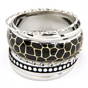 Vintage Snake Skin Fashion Combo Bangle - Black Snake Skin
