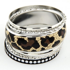 Vintage Leopard Prints Combo Bangle - Black Leopard