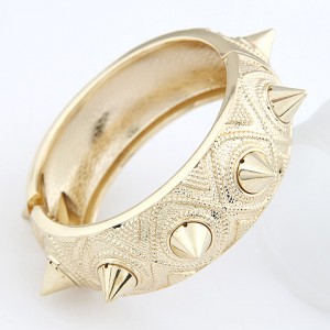 Exaggerating Design Fine Strips Engraving Rivets Bangle - Golden