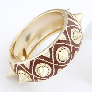 Exaggerating Design Fine Strips Engraving Rivets Bangle - Brown