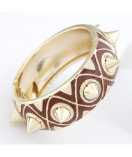 Exaggerating Design Fine Strips Engraving Rivets Bangle - Brown