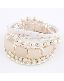 Weaving Style with Gems Fashion Combo Bangle - Beige