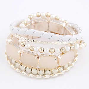 Weaving Style with Gems Fashion Combo Bangle - Beige