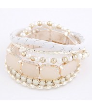 Weaving Style with Gems Fashion Combo Bangle - Beige