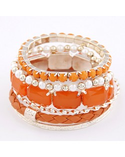 Weaving Style with Gems Fashion Combo Bangle - Orange