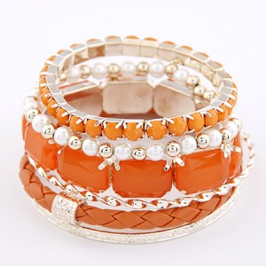 Weaving Style with Gems Fashion Combo Bangle - Orange