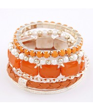 Weaving Style with Gems Fashion Combo Bangle - Orange