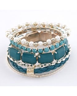 Weaving Style with Gems Fashion Combo Bangle - Ink Blue