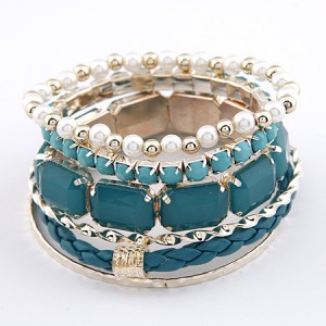 Weaving Style with Gems Fashion Combo Bangle - Ink Blue