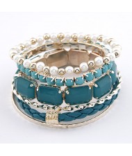 Weaving Style with Gems Fashion Combo Bangle - Ink Blue
