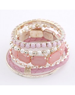 Weaving Style with Gems Fashion Combo Bangle - Pink