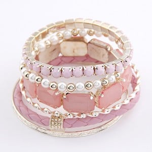 Weaving Style with Gems Fashion Combo Bangle - Pink