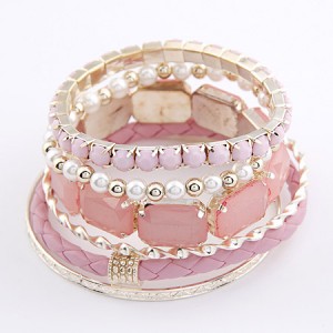 Weaving Style with Gems Fashion Combo Bangle - Pink