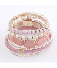 Weaving Style with Gems Fashion Combo Bangle - Pink