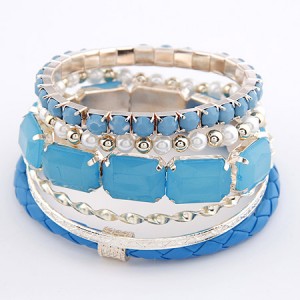 Weaving Style with Gems Fashion Combo Bangle - Blue