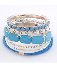 Weaving Style with Gems Fashion Combo Bangle - Blue