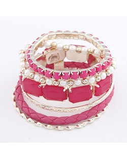 Weaving Style with Gems Fashion Combo Bangle - Rose