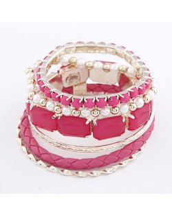 Weaving Style with Gems Fashion Combo Bangle - Rose