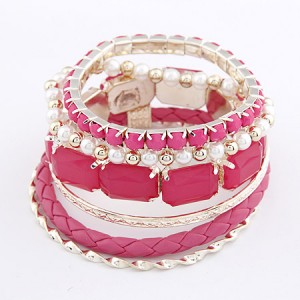 Weaving Style with Gems Fashion Combo Bangle - Rose