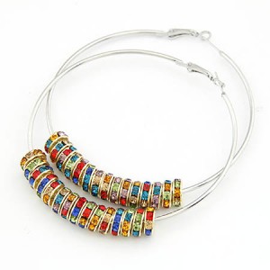 Rhinestone Inlaid Cluster Design Hoop Earrings - Colorful