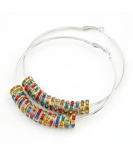 Rhinestone Inlaid Cluster Design Hoop Earrings - Colorful