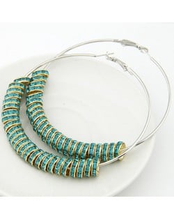 Rhinestone Inlaid Cluster Design Hoop Earrings - Green