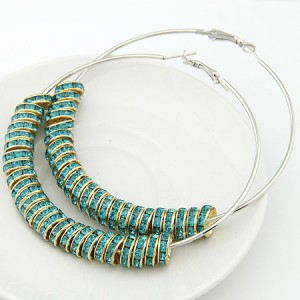 Rhinestone Inlaid Cluster Design Hoop Earrings - Green