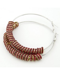 Rhinestone Inlaid Cluster Design Hoop Earrings - Red