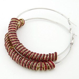 Rhinestone Inlaid Cluster Design Hoop Earrings - Red