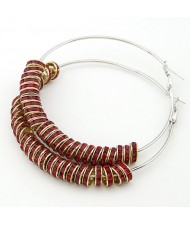 Rhinestone Inlaid Cluster Design Hoop Earrings - Red