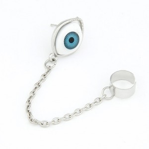 Eye Ball Design Ear Stud with Ear Clip Combo Unilateral Earring