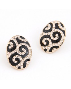 Classical Auspicious Clouds Pattern Rhinestones Embedded Oval Shape Ear Studs