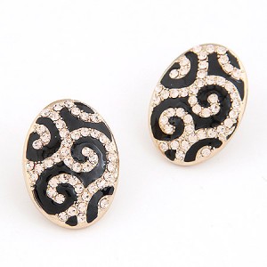 Classical Auspicious Clouds Pattern Rhinestones Embedded Oval Shape Ear Studs
