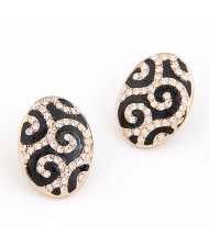 Classical Auspicious Clouds Pattern Rhinestones Embedded Oval Shape Ear Studs