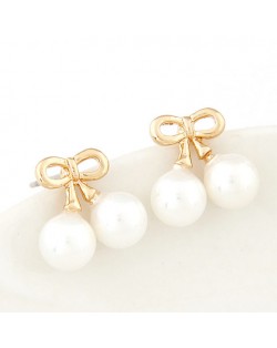 Korean Sweet Fashion Bowknot and Pearls Ear Studs