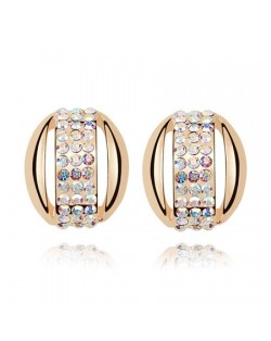 Zircon Inlaid Elegant Button Golden Earrings