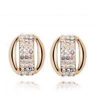Zircon Inlaid Elegant Button Golden Earrings