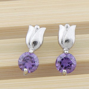 Rose Bud Style Zircon Inlaid Ear Studs - Violet