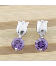 Rose Bud Style Zircon Inlaid Ear Studs - Violet