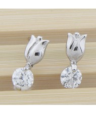 Rose Bud Style Rhinestone Zircon Ear Studs - Transparent