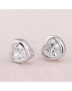 Delicate Zircon Inlaid Cute Heart Shape Ear Studs - Transparent