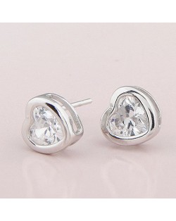 Delicate Zircon Inlaid Cute Heart Shape Ear Studs - Transparent