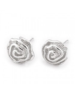 Vivid Silver Rose Design Ear Studs