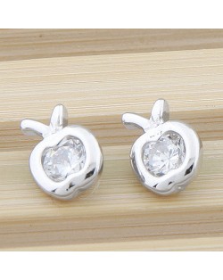 Zircon Embedded Apple Shape Ear Studs - Transparent