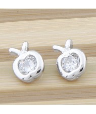 Zircon Embedded Apple Shape Ear Studs - Transparent