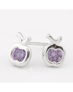 Zircon Embedded Apple Shape Ear Studs - Violet